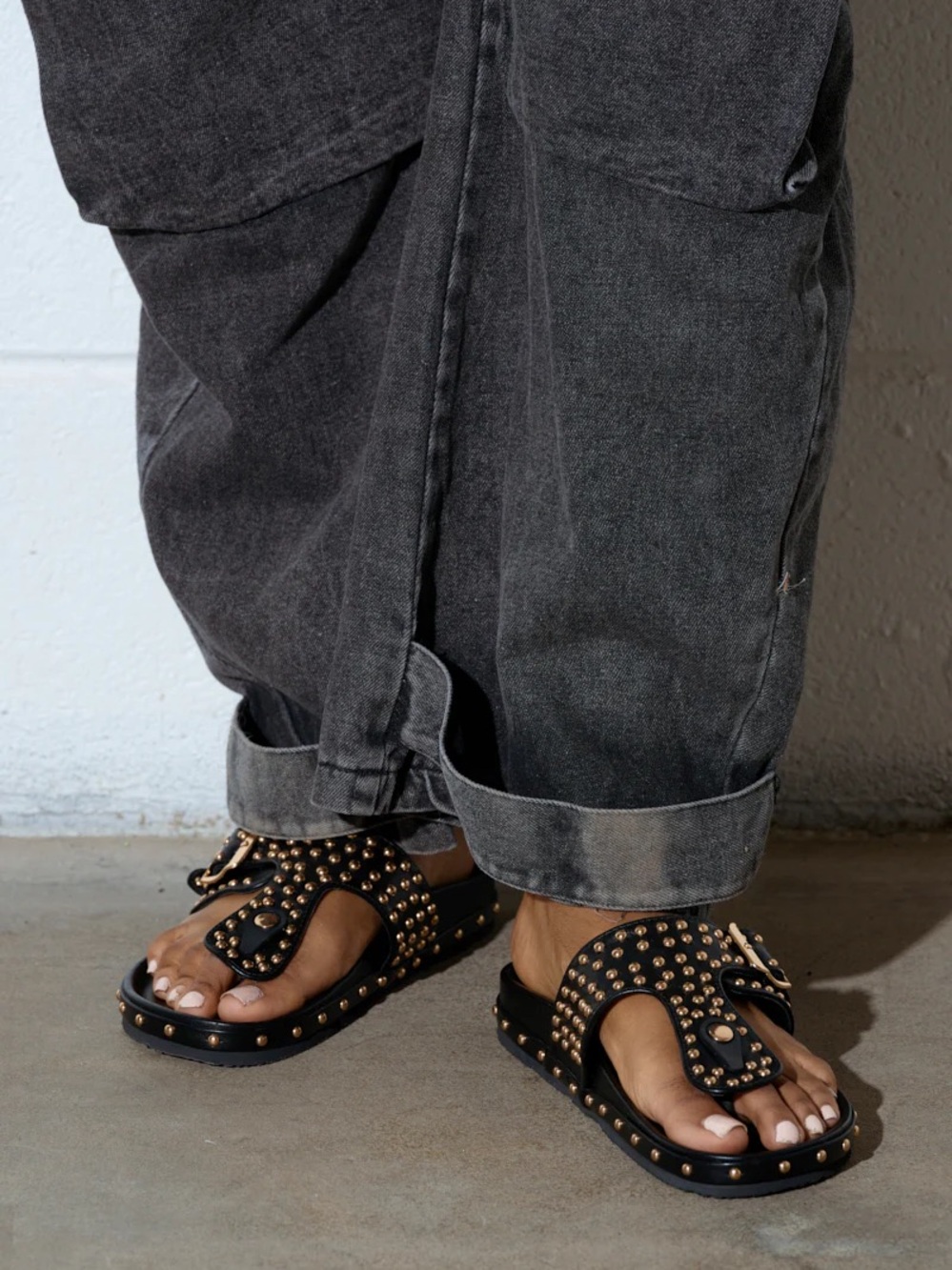 Azalea Wang DAISY CHAIN Studded Black Sandals